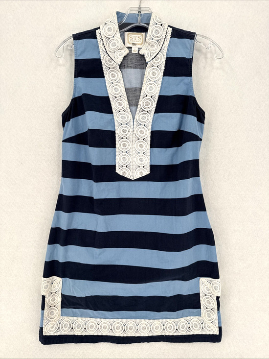 Sail to Sable Dresses & Skirts - Sail to Sable Blue Striped Scalloped Trim Sleeveless Tunic Dress Sz S